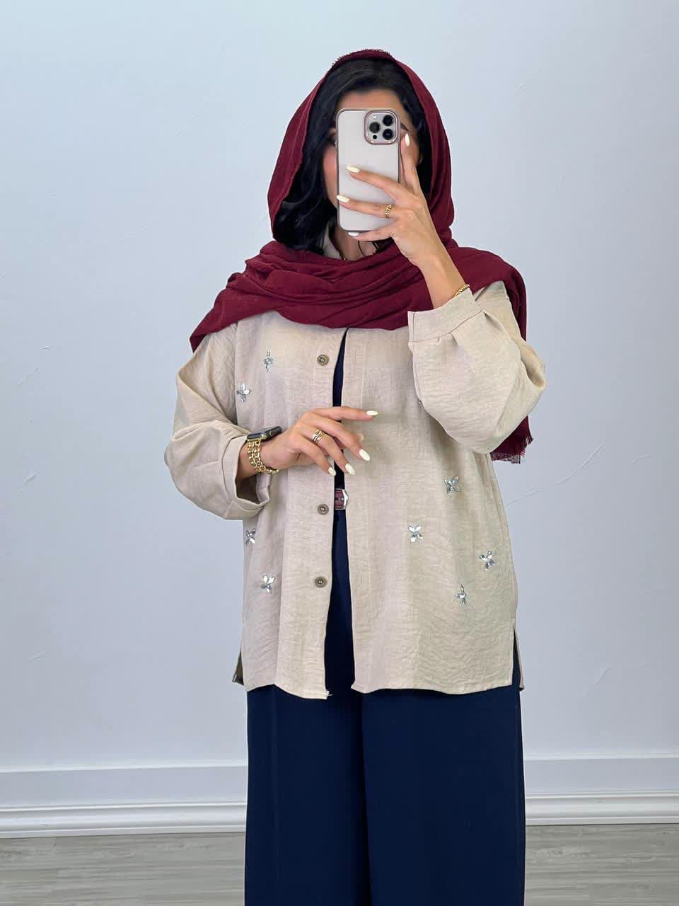 شومیز مانتویی نگین دار کد 4765 - vvb