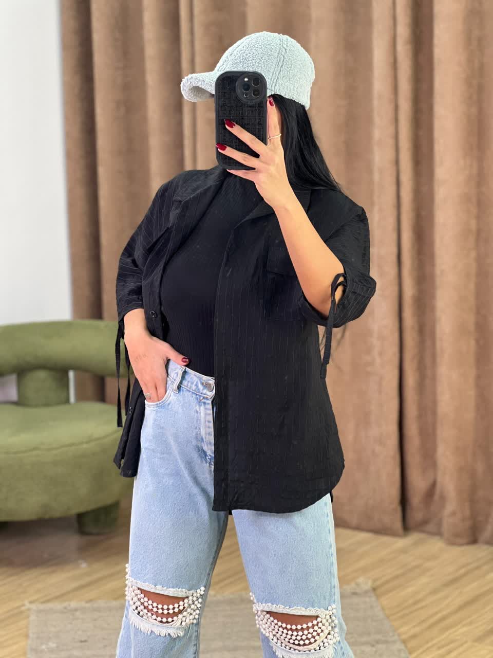 شومیز مانتویی مشکی مدل 5358 - o2q