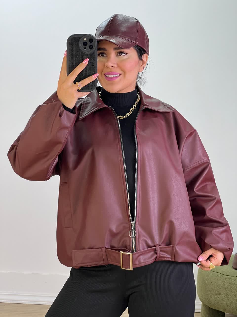 کت چرم کمربند دار مدل 5481 - 7kg