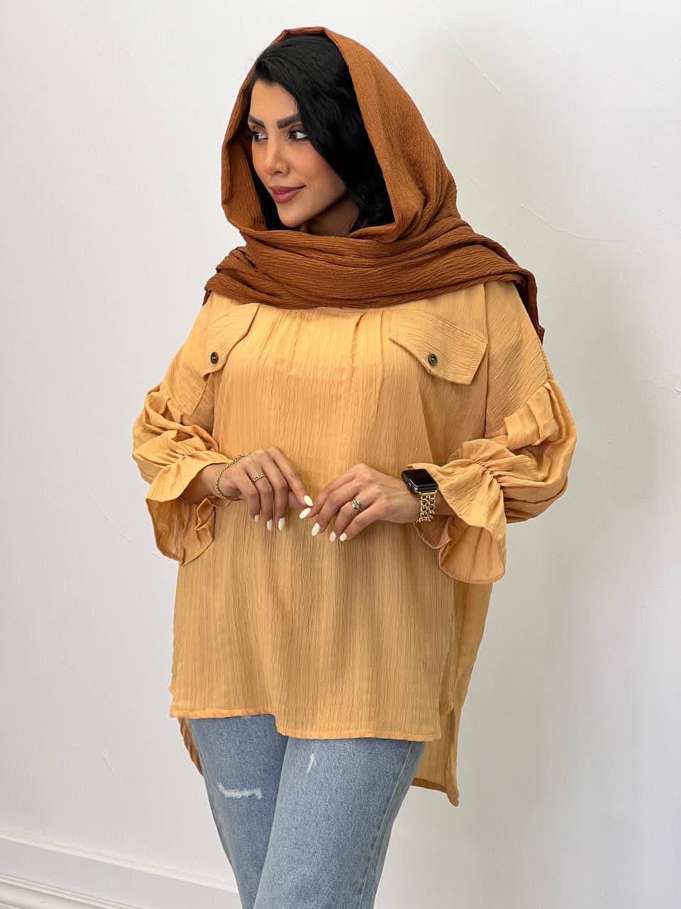 شومیز مانتویی مدل حریر پفکی 4705 - ai9