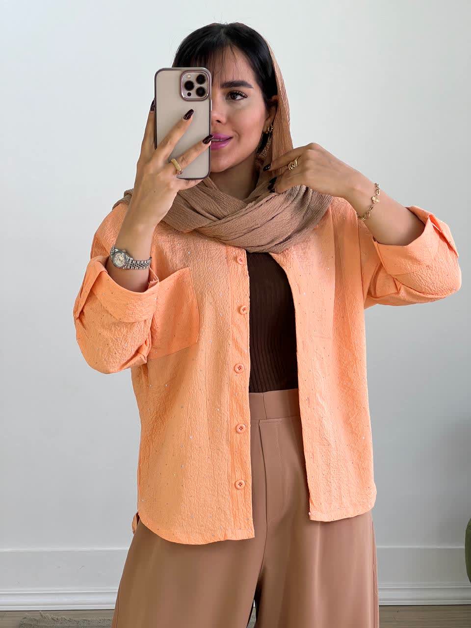 شومیز نگین دار پشت دکمه مدل 5599 - sny