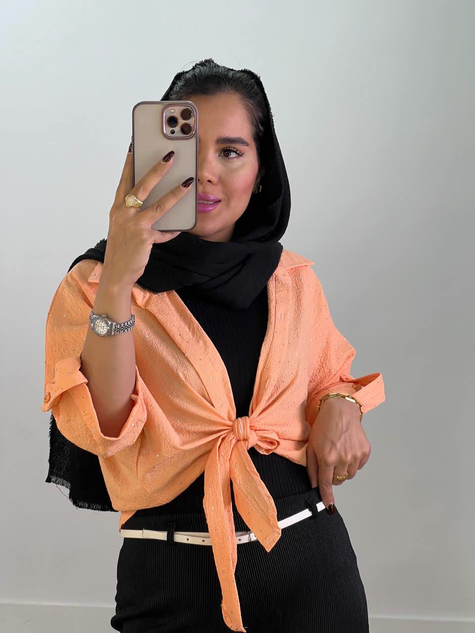 شومیز نگین دار جلو گره ای مدل 5616 - 3d8