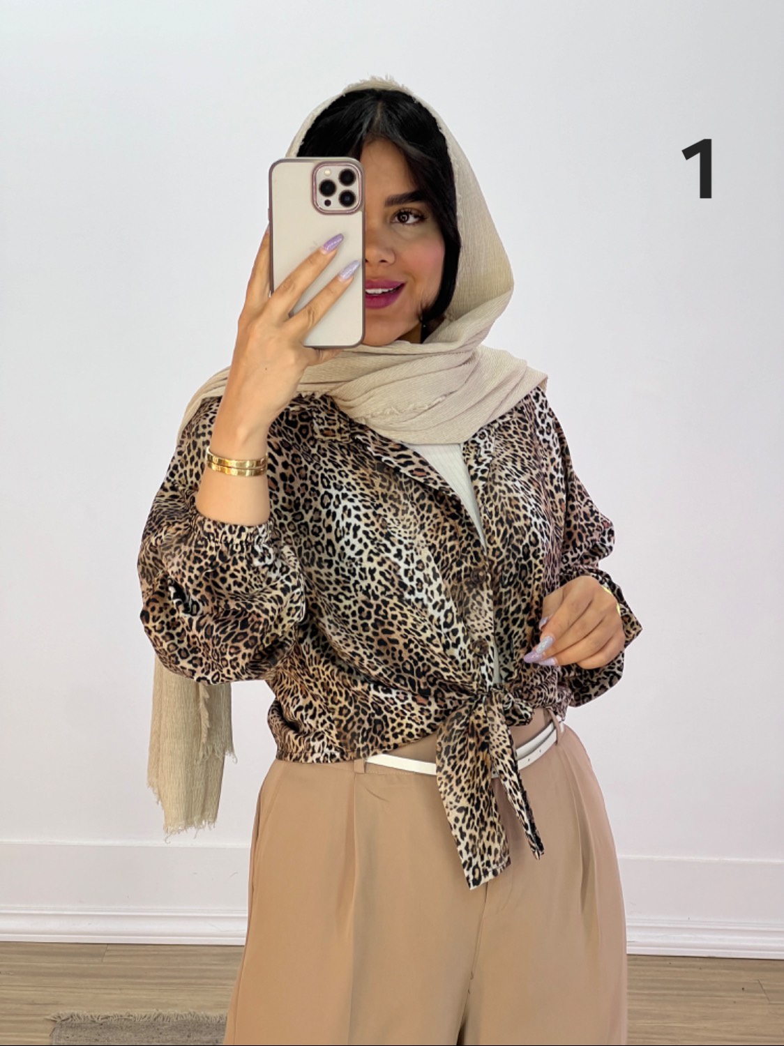 شومیز پلنگی گره ای مدل 5705 - 5et