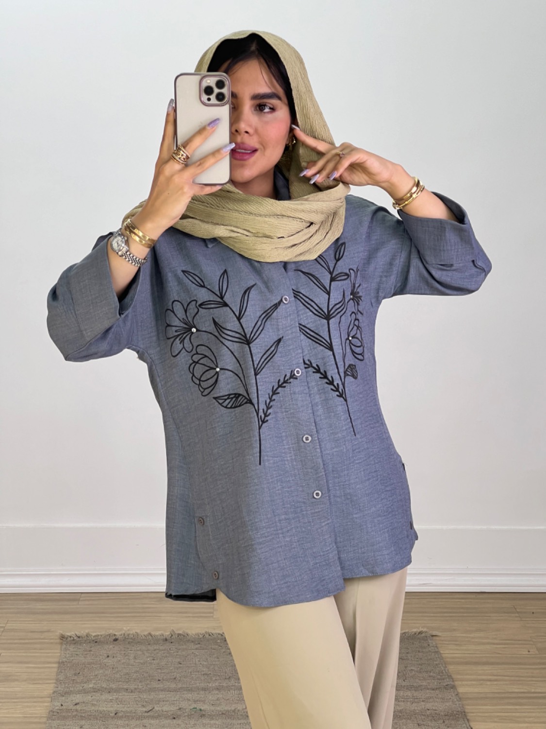 شومیز بهاره طرح گل مدل 5702 - s37