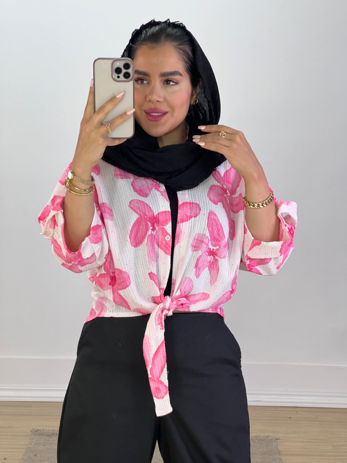 شومیز گره ای فول نگین مدل 5724 - 8g4