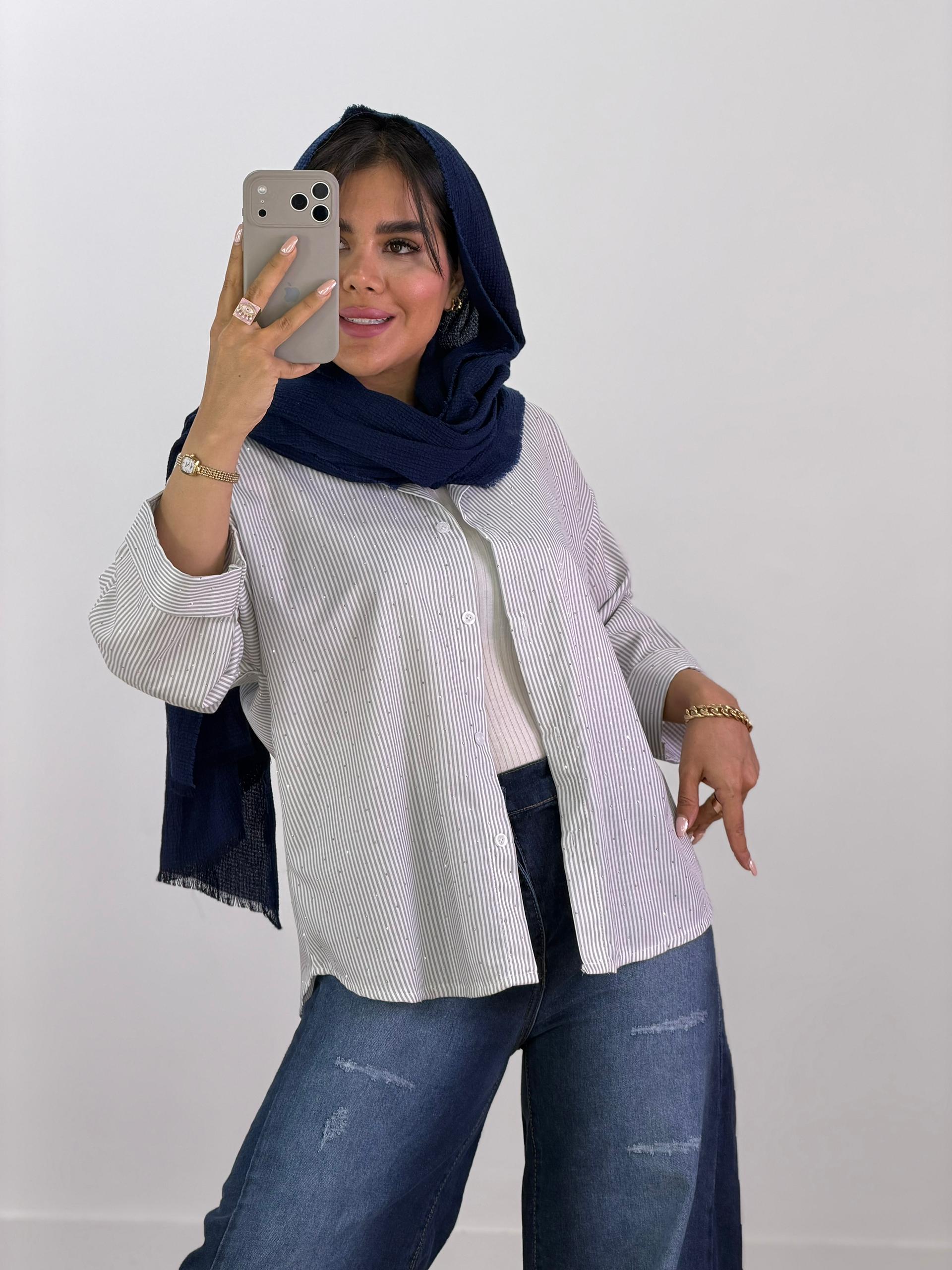 شومیز راه راه فول نگین مدل 5760 - x5e